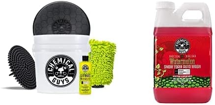 Chemical Guys CWS20864BK Car Wash Detailing Bucket, Mitt & Accessories Bundle (6 Items) Featuring Watermelon Snow Foam Car Wash Soap, 64 oz (Half Gallon) - Works on Cars, Trucks, SUVs, RVs & More