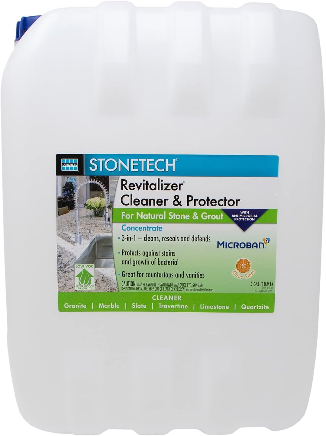 Professional Stone Maintenance for Stonetech Revitalizer Cleaner & Protector, Concentrated Citrus for Stone Surface & Grout Cleaner, Maintain Natural Look on Tile, Granite & Marble Surfaces, 5 Gallon