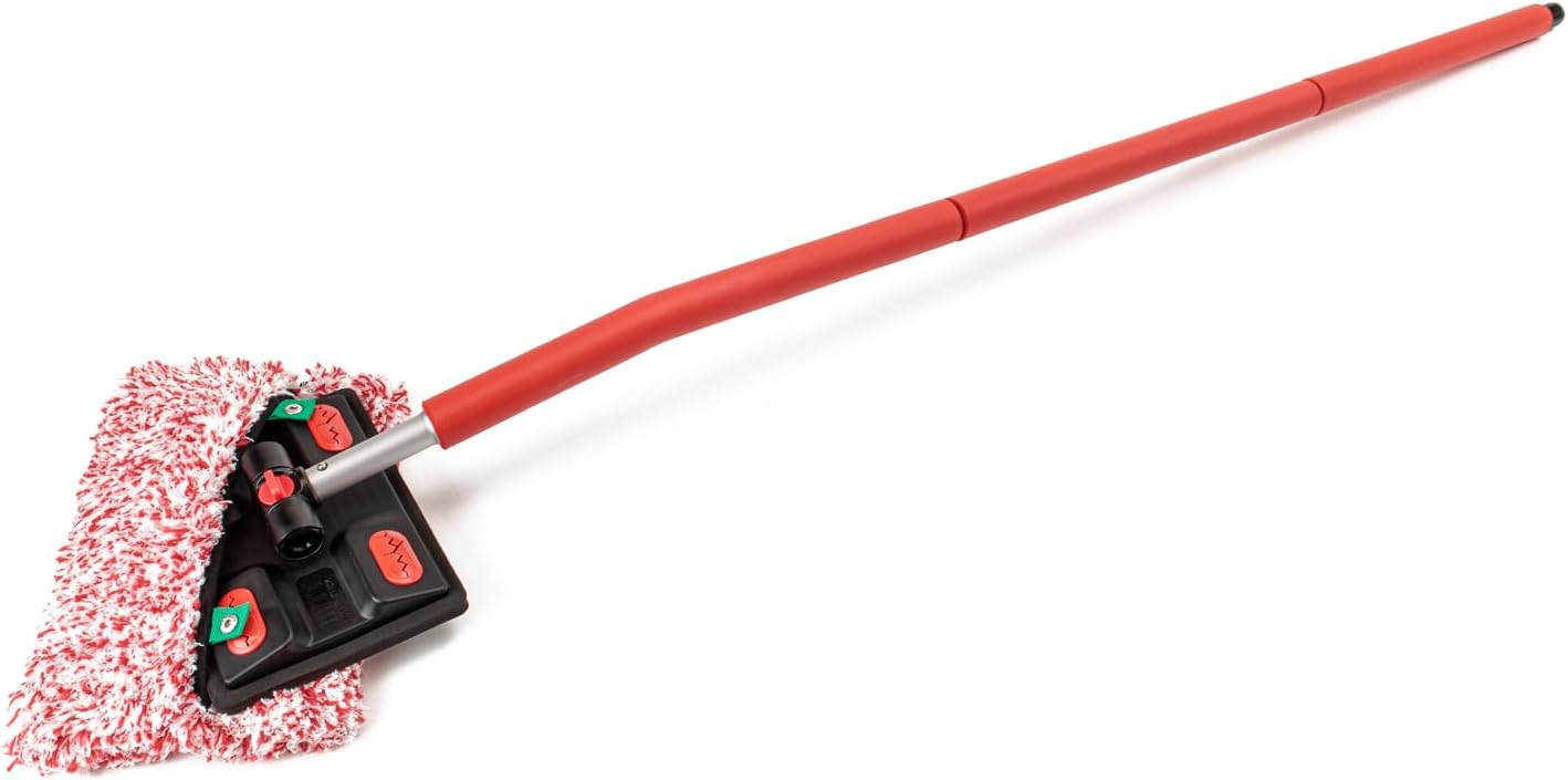 Mitt on a Stick PRO+ | Extendable Car Wash Brush, Mop, Mitt, Sponge | Red with Korean Dragon Microfiber Cover