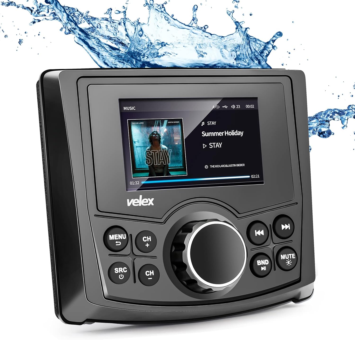 Marine Stereo, Audio Video Player FM/AM with Bluetooth Streaming, for Yacht, Boat, UTV, ATV, Spa, Golf Cart