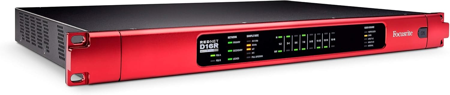 Focusrite RedNet D16R MkII 16x16 digital interface for Dante networks, with channel level control for individual inputs and outputs