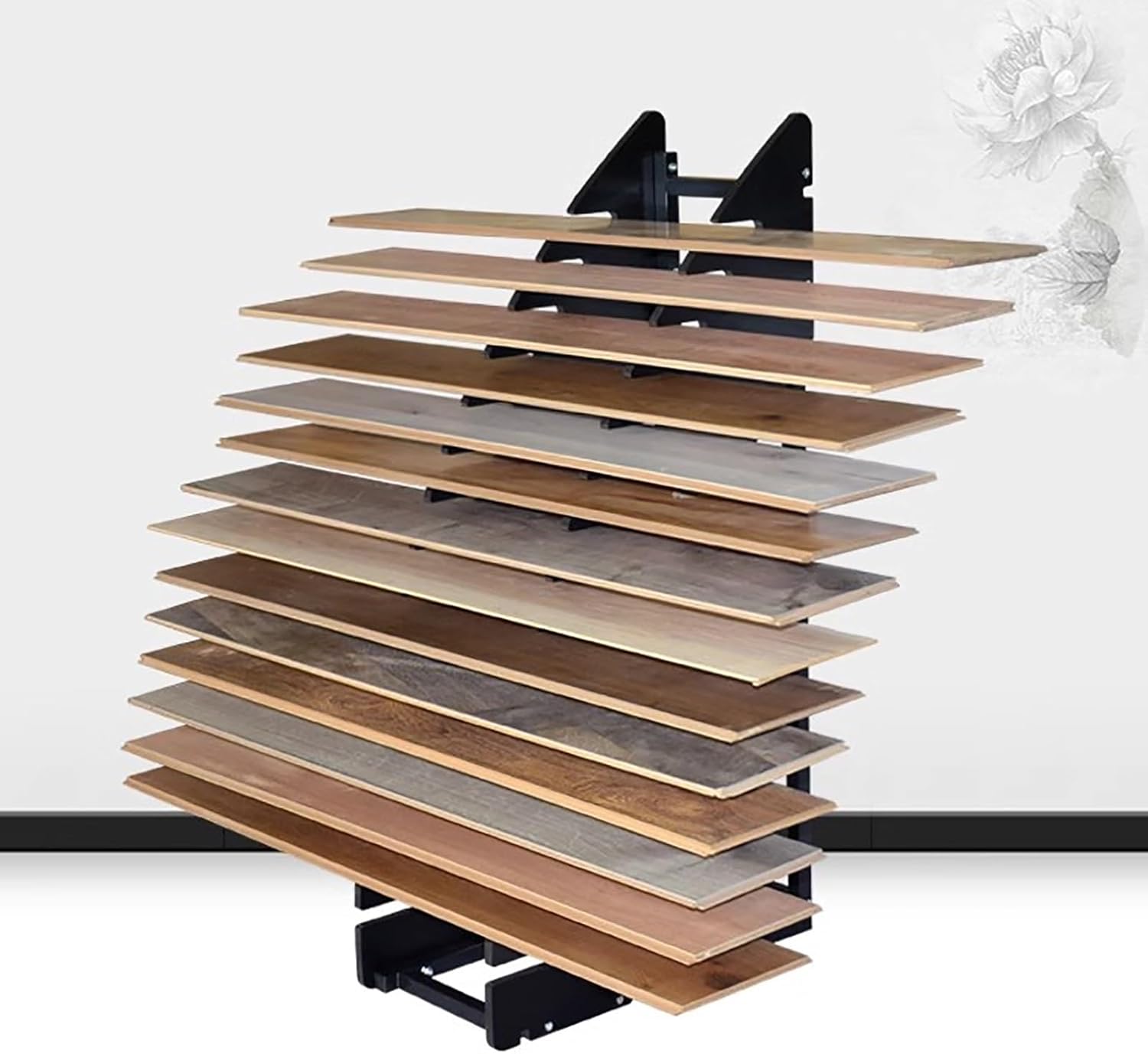 Ceramic Tiles Floor Porcelain Display Shelf,Floor Tile Display Stand with 17 Card Slots,Floor Porcelain Display Stand Rack,Ceramic Sample Holder for Retail Stores (Color : Black, Size : 53x60x116cm