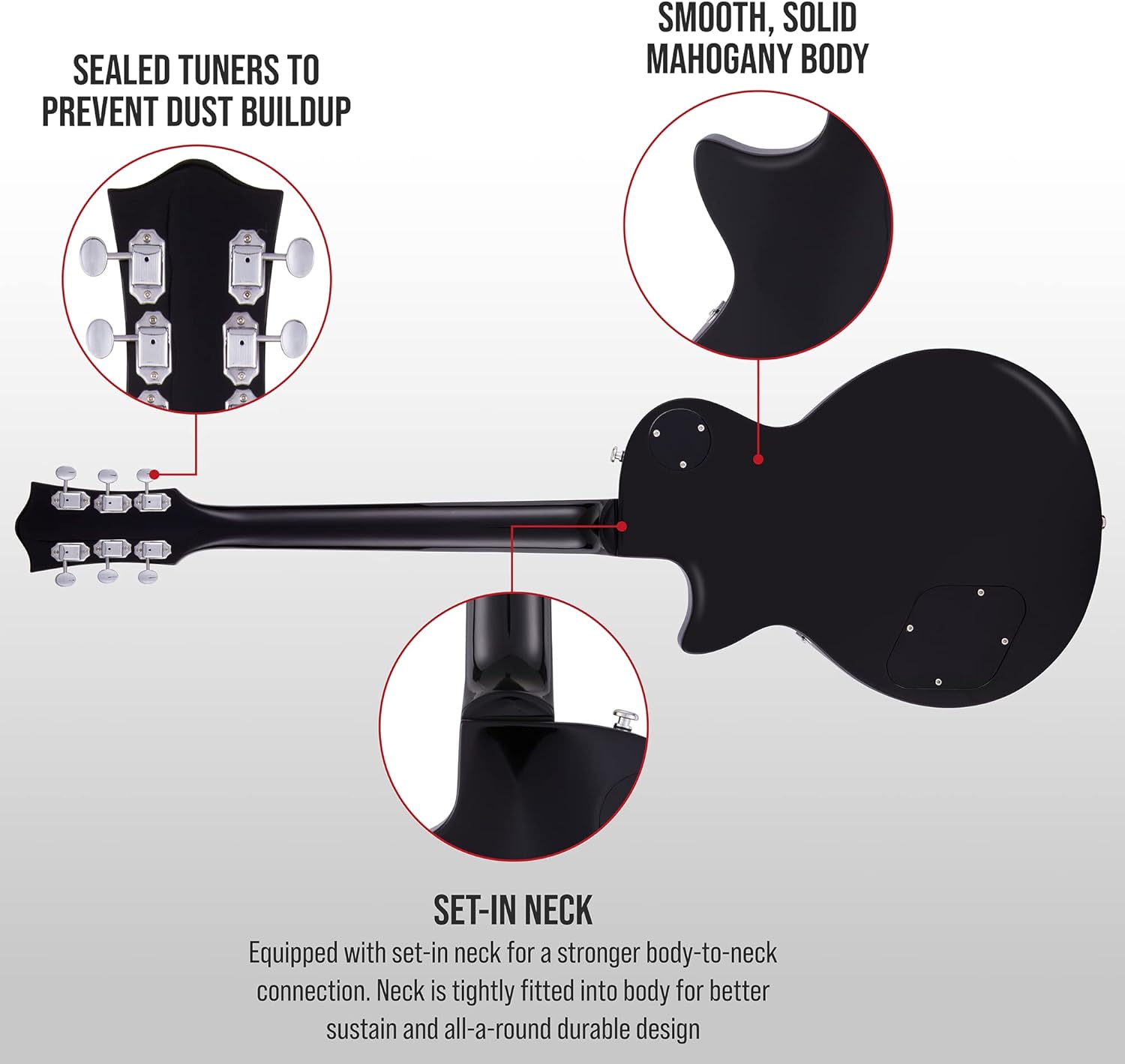 LyxPro 39” SB Series Electric Guitar, LP Style for Beginner, Intermediate & Pro Players Solid Body Guitar, Bonus 2-Pack of Picks, Mahogany Wood, Volume/Tone Controls, 3-Way Pickup - Black