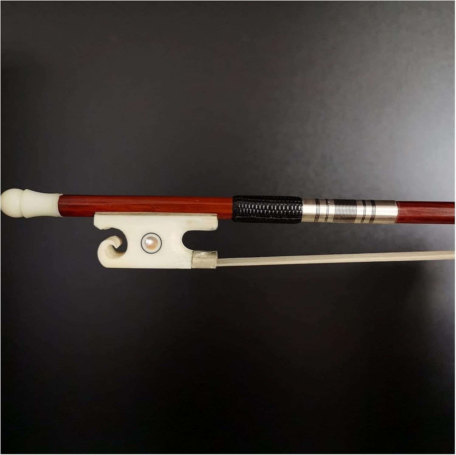 TSTS 4/4 Size Bass Bow Brazilwood Round Stick White PC Materil Frog English Style Nickel Silver Parts Full Size Violin Bow