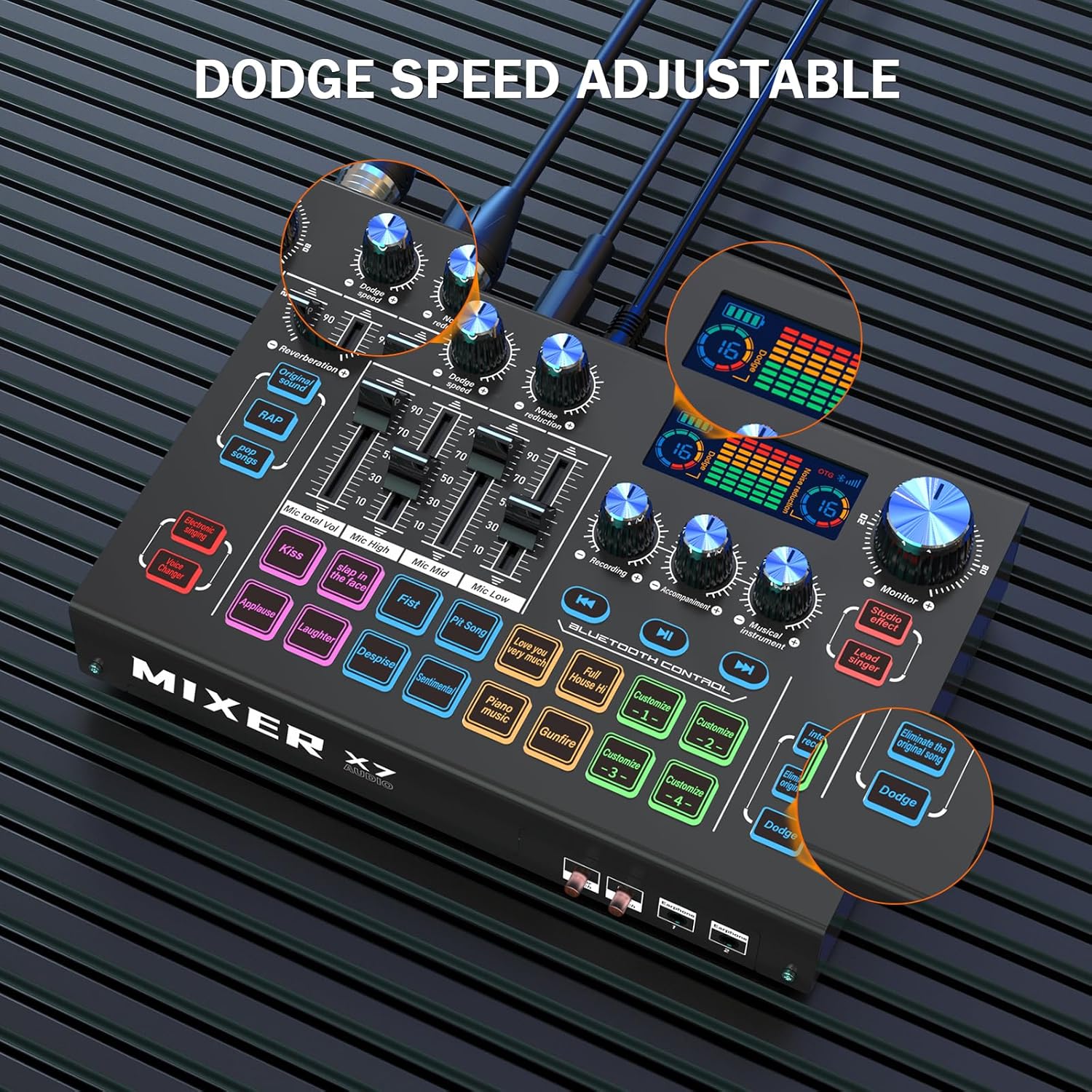 RHM X7 Podcast Equipment, Audio Mixer Interface with 48V Phantom Power & XLR Microphone Interface, 4 Voice Changing Modes, 16 Sound Effects, LCD Display, for PC/Phone/Streaming (TY01)