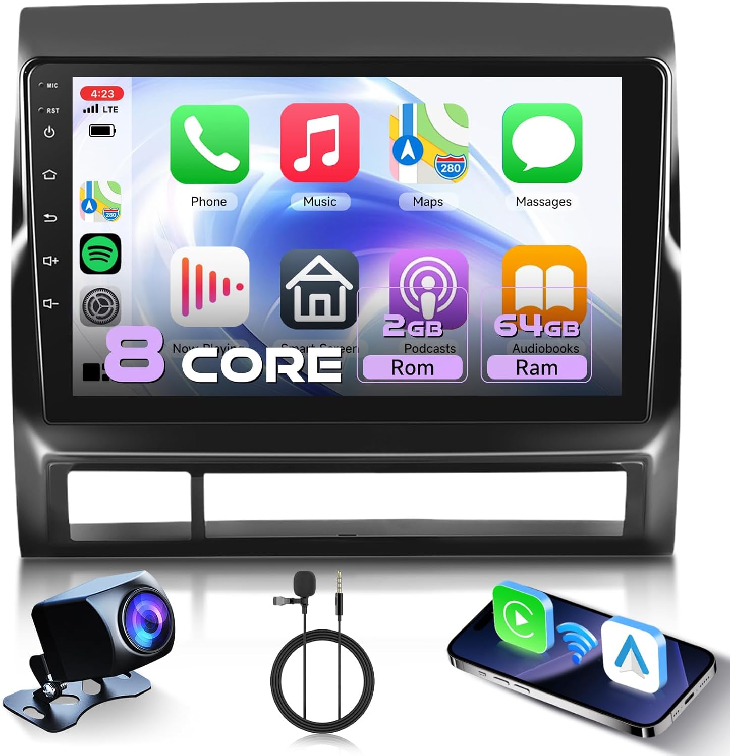 [8 CORE 2G+64G] Car Radio for Toyota Tacoma 2005-2013 with Wireless CarPlay/Android Auto,9
