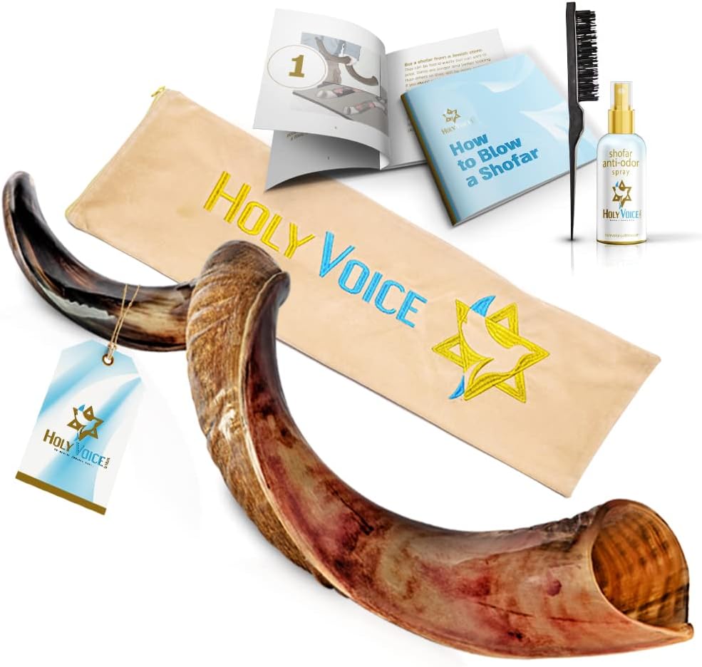 Holy Voice Kosher Kudu Shofar Horn from Israel – Traditional Half-Polished Yemenite Shofar Includes Carrying Bag, Brush and Blowing Guide - Easy Blowing Ancient Musical Instrument (36