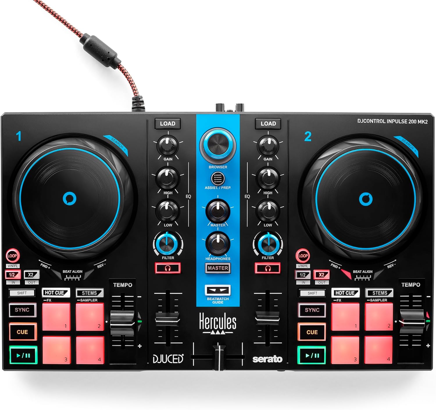 Hercules DJControl Inpulse 200 MK2 Arctic Blue Edition - Ideal DJ Controller for Learning to Mix - Software and Tutorials Included