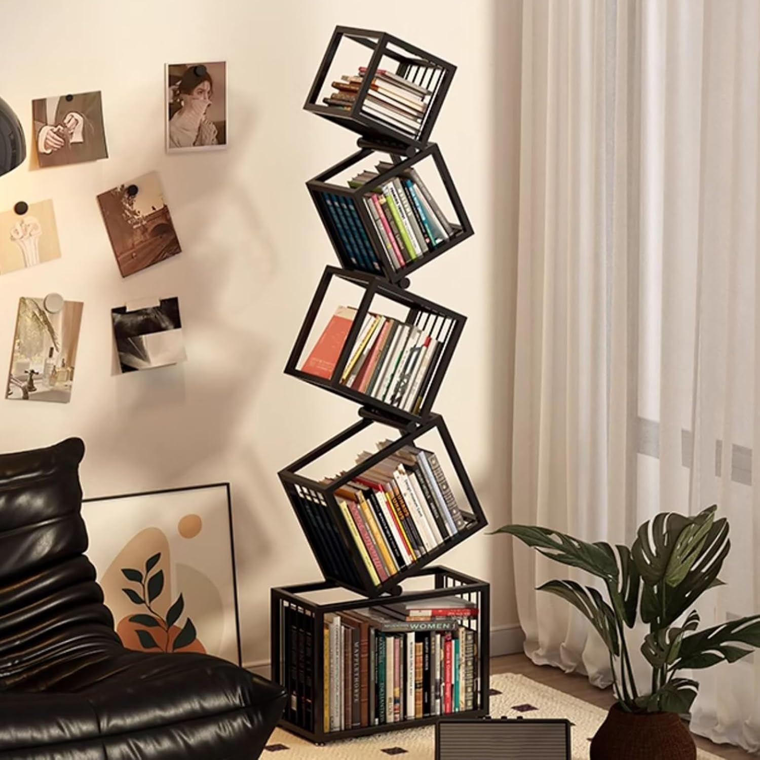 Irregular Geometric Bookshelf, Metal Decorative Storage Shelving, Modern Freestanding Display Shelves Bookcase, Tall Book Shelf Unit for Living Room Bedroom(183cm/72in)