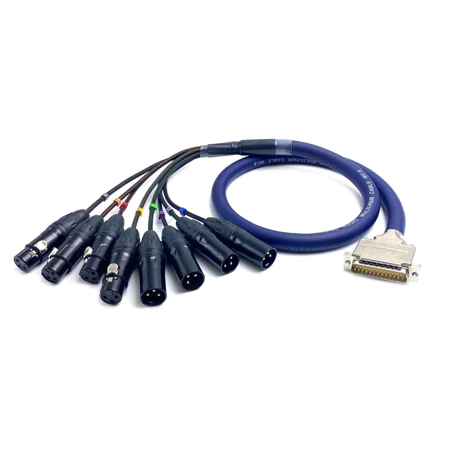 1Meter DB25 Male to 8 Channel XLR 3Pin Balanced Snake Cable, 4 Female and 4 Male, DB25 to XLR Snake Cable Patch Bay Interface Modular Wire Highly Shield Analog Audio PVC Wire 3.28ft