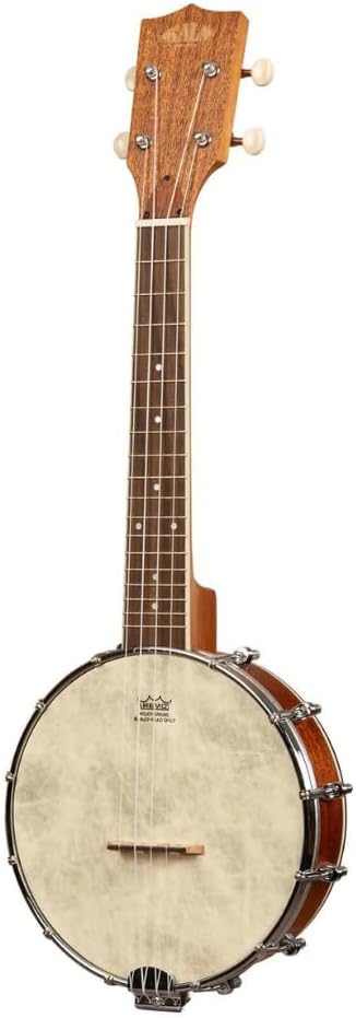 Kala Banjo Concert Ukulele with Bag, Natural Mahogany Bundle with Kala Klipz Tuner in Blue and Liquid Audio Instrument Polishing Cloth - Kala KA-BNJ-MHG-C Model