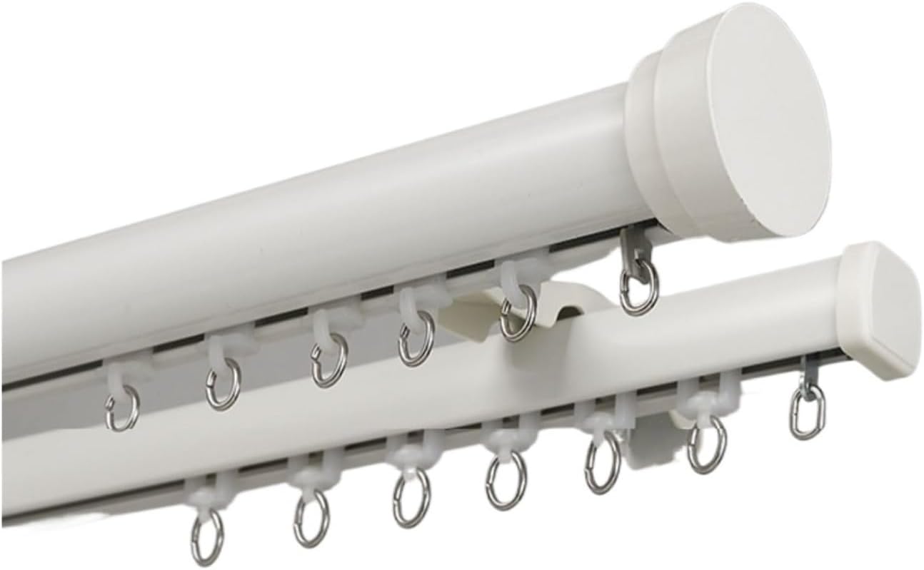 L-Shaped Curved Window Roman Pole Ivory White Double Curtain Rail Wall Mount 90° Corner Connector Curtain Sliding Rail(240cm)