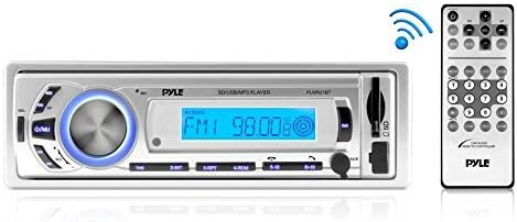 Pyle Single DIN Marine Boat USB/SD Bluetooth Stereo Receiver Bundle Combo with Waterproof Cover, 4 x Enrock 6.5