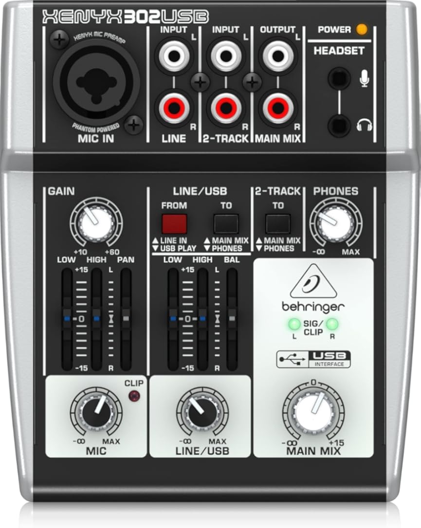 Behringer XENYX 302USB Premium 5-Input Mixer with XENYX Mic Preamp and USB/Audio Interface