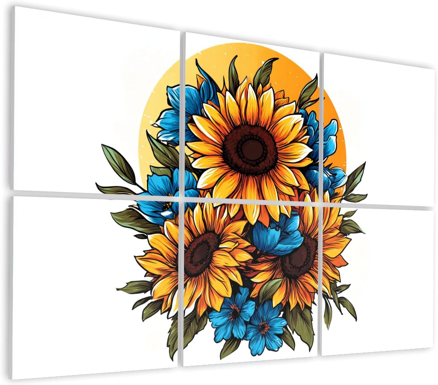 6 Pack Art Acoustic Panels Self Adhesive Sunflowers Blue Flowers Bouquet Vibrant Yellow Blue Colors Decorative Soundproof Wall Panels Sound Absorbing Panel 48