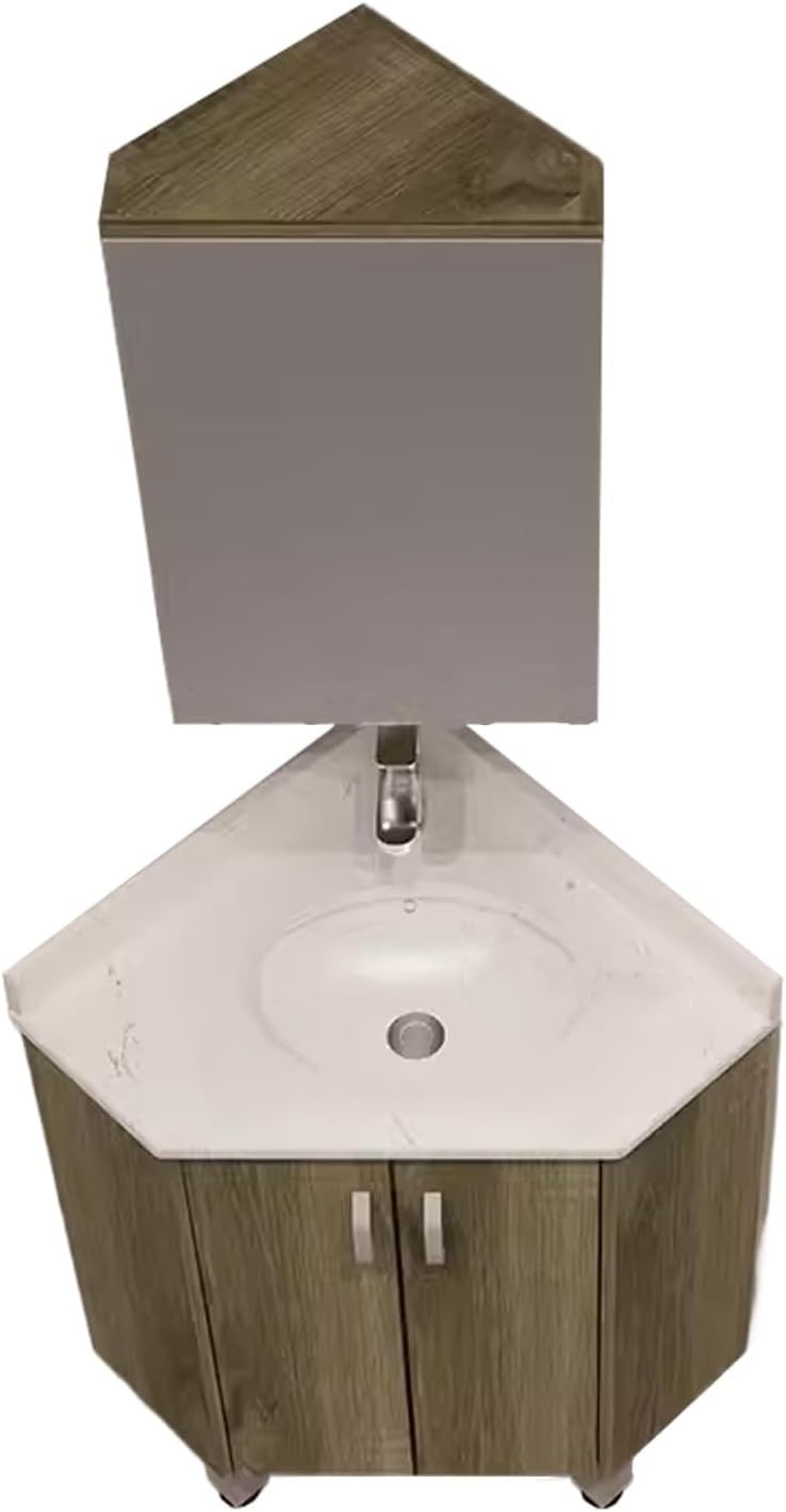 Corner Bathroom Cabinet Wood with Sink, Clear Imaging Slate Countertop Adequate Storage Space, Bathroom Mirror Cabinet Wall Mount, for Small Space, Bathroom(Multi-Colored,55CM)