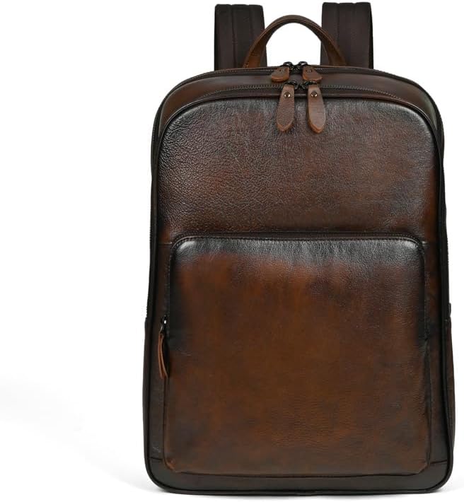 Vintage Real Leather Backpack Knapsack Rucksack Fashion High Capacity Daypack for Men with Gift Box (Coffee)