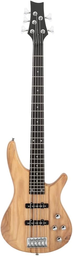 Lykos Exquisite Stylish GIB Electric 5 String Bass Guitar Full Size Bag Strap Pick Connector Wrench Tool (Burlywood)