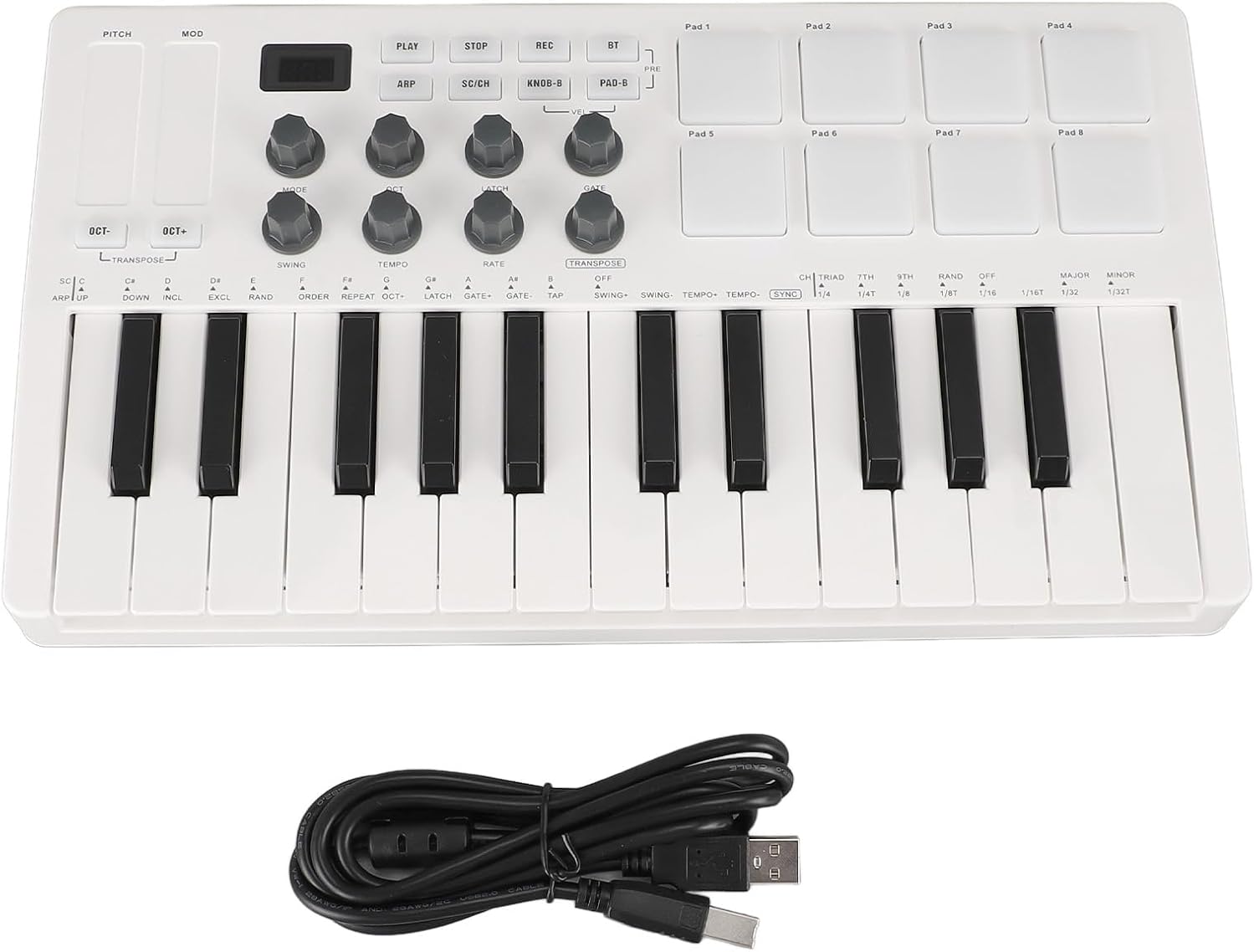 MIDI Controller, 25 Key BT USB MIDI Keyboard Controller with 8 Beat Pads 8 Backlit Drum Pads 8 Assignable Knobs Music Production Software
