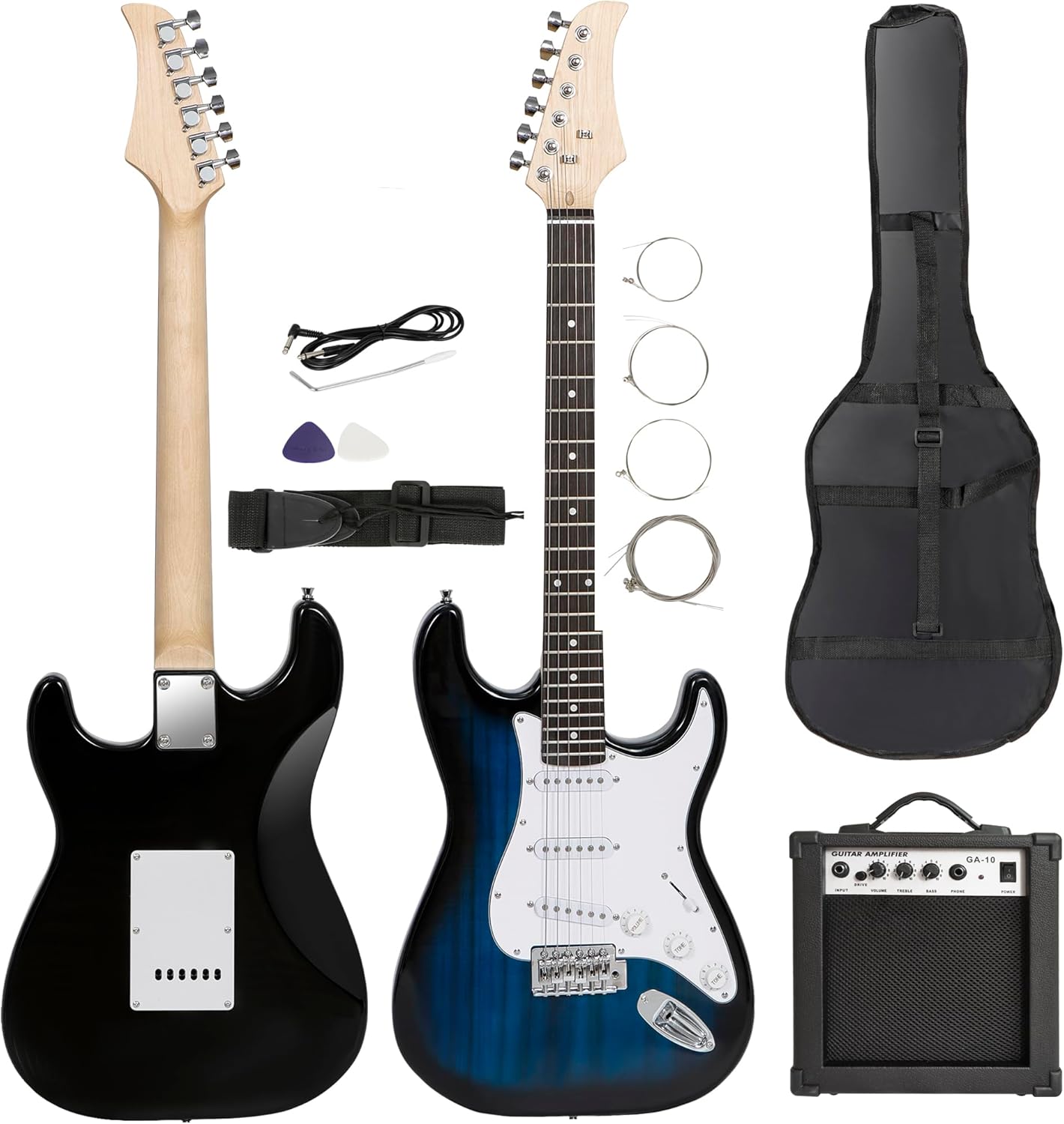 39 Inch Full Size Electric Guitar Beginner Starter Kit with 10W Amplifier, Bag, Strap, Strings, Tuner, Cable, Picks, Blue