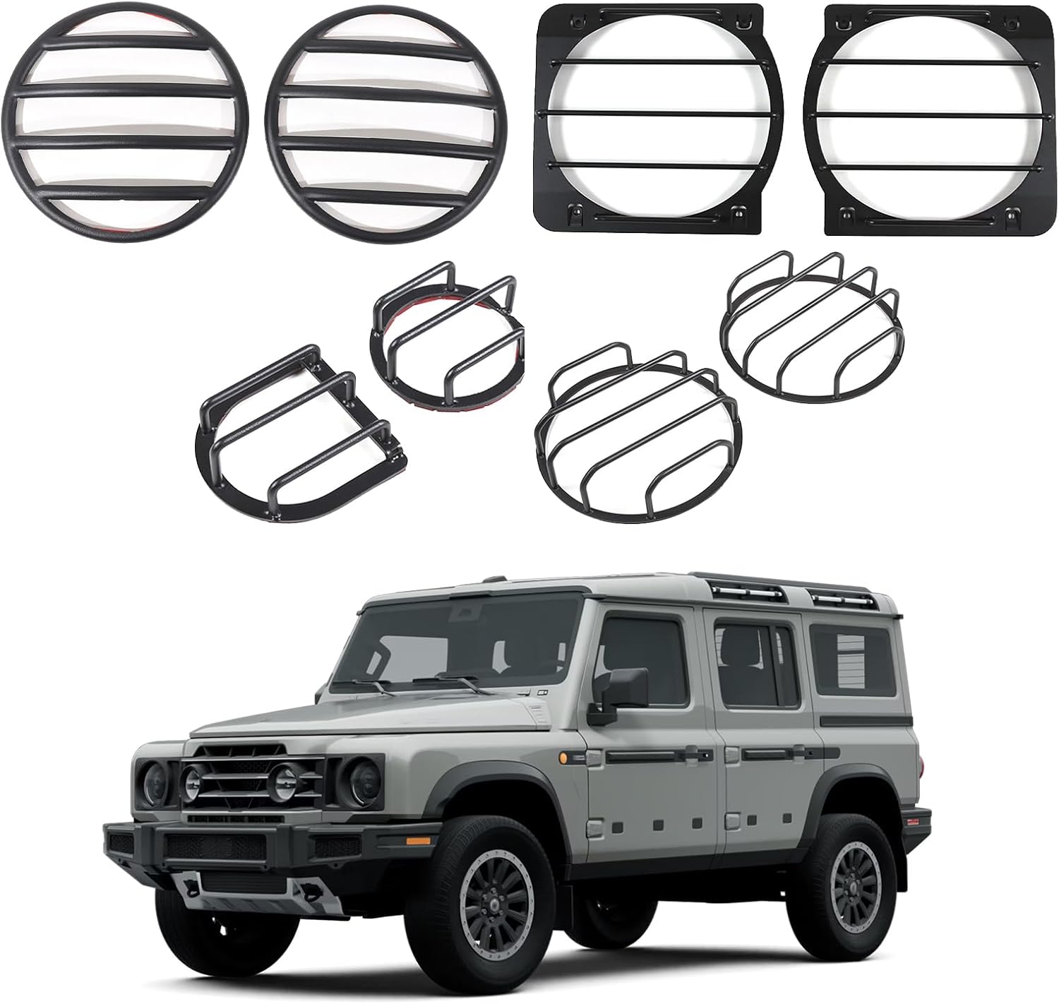Light Guard for INEOS Grenadier 2020-2025 Accessories, Lamp Protector Guard Cover Trim, Car Light Grill Guard, Automobile Styling Protection Guard, Carbon Steel (8PCS Matt Black Set)