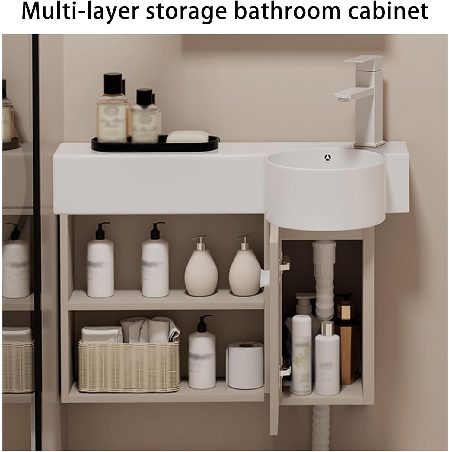 Corner Wall Mount Bathroom Sink Bathroom Cabinet With Faucet and Drain Corner bathroom Sink With Open Shelf Storage Cabinet For Small Space corner Bathrooms Vanity(Left,70*52*13cm/27.6*20.5*5.1in)