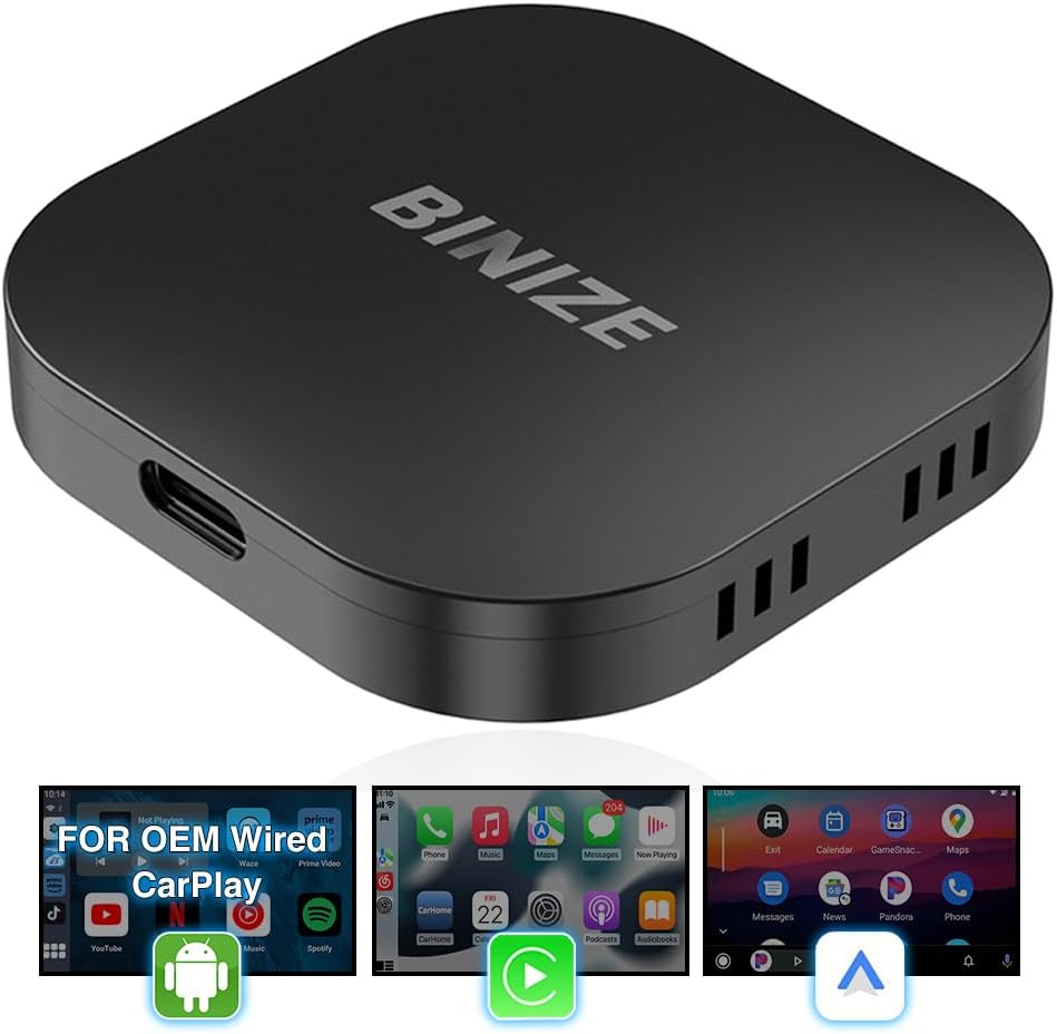 BINIZE Carplay Ai Box Android Auto AI Box Magic Wireless CarPlay &Android Auto Device for Car, 2+32G, Supports Original Car with Wired Car Play/AndroidAuto