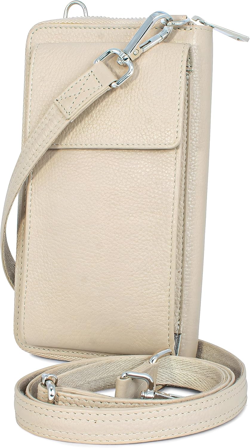 BULL GUARD Crossbody Leather Wallet Phone Purse, Anti Theft and RFID Blocking, Small Elegant Design for Travel
