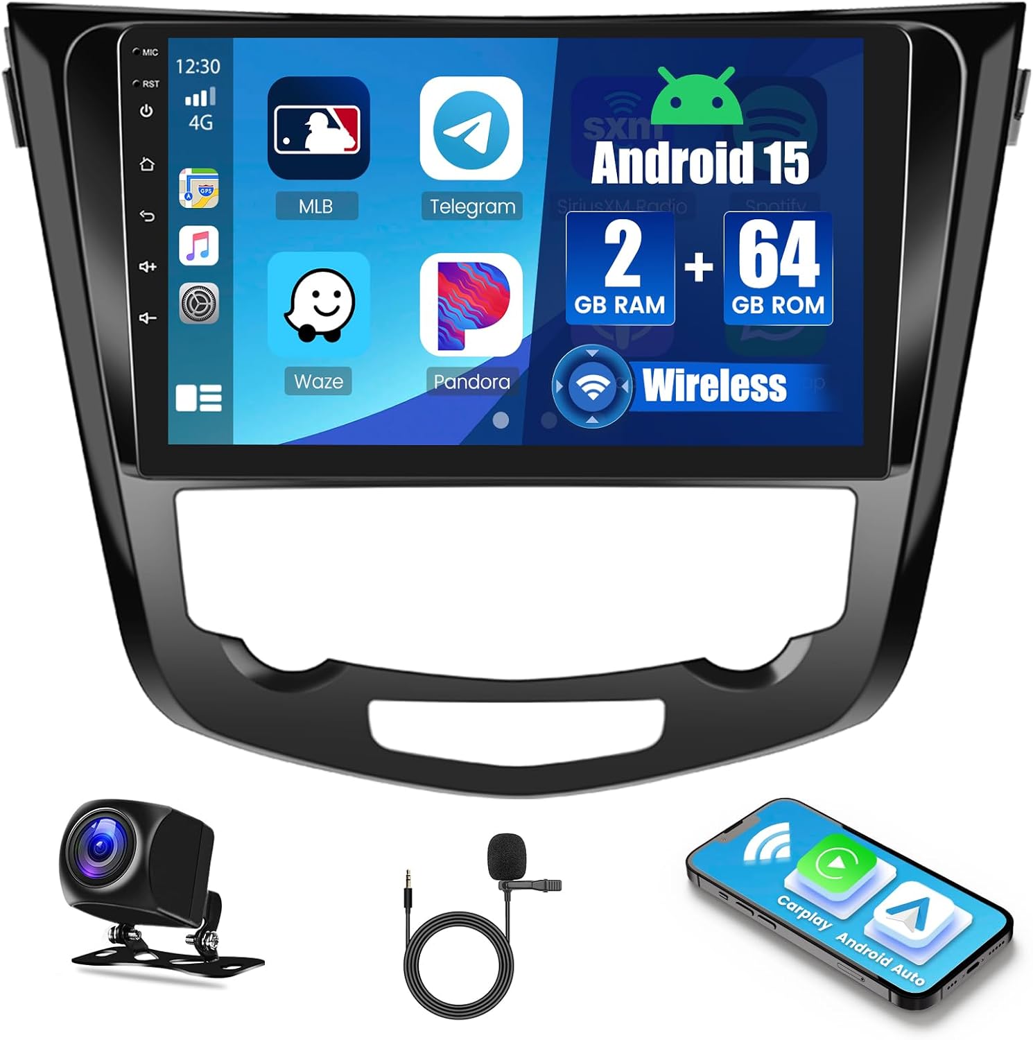 [2G+64G] Android 15 Car Radio Stereo for Nissan Rogue Qashqai X-Trail 2014-2018, Wireless Carplay Android Auto, 10.1 inch Touch Screen Radio Bluetooth GPS FM RDS DSP 5G WiFi +Free AHD Backup Cam