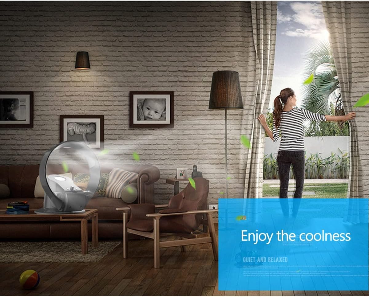 Standing Cooling Fan Bladeless Fan Wall Mount Fan Quiet Floor Fan 90° Oscillation with Remote for Bedroom, Office Summer Gifts (Color : Silver)