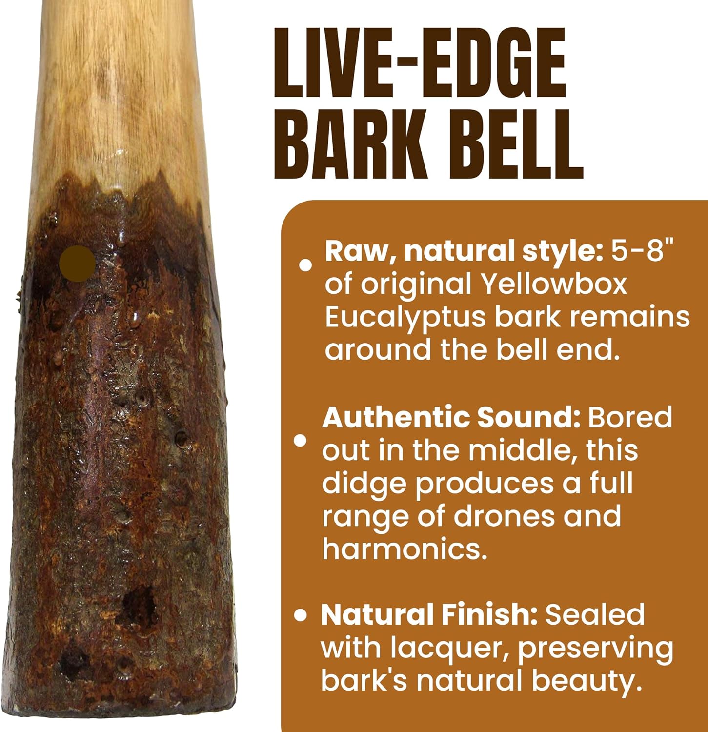 Eucalyptus Yellowbox Didgeridoo with Bark Bell, Beeswax Mouthpiece - 52