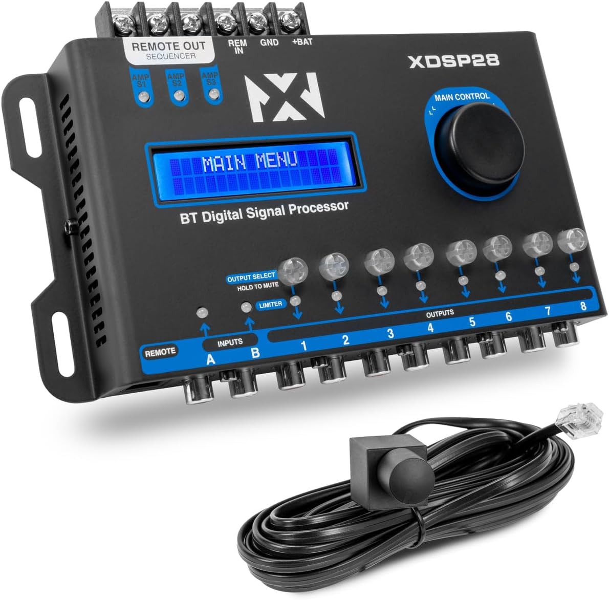 NVX XDSP28 8-Channel X-Series 15 Band Parametric EQ Digital Signal Processor (DSP) with LCD Display, Built-in Bluetooth and Remote Level Controller