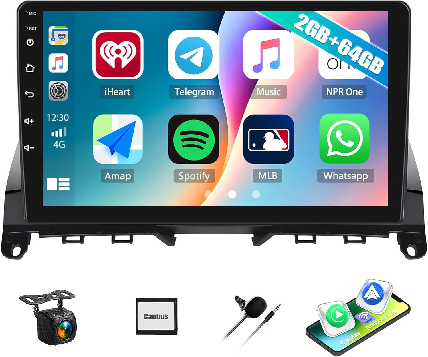 Car Stereo Radio with Wireless Apple CarPlay Android Auto for Mercedes Benz C-Class 2007-2011 W204 9” Android 13 Touch Screen Bluetooth Car Radio with GPS Navigation FM HD Backup Camera [2+64GB]