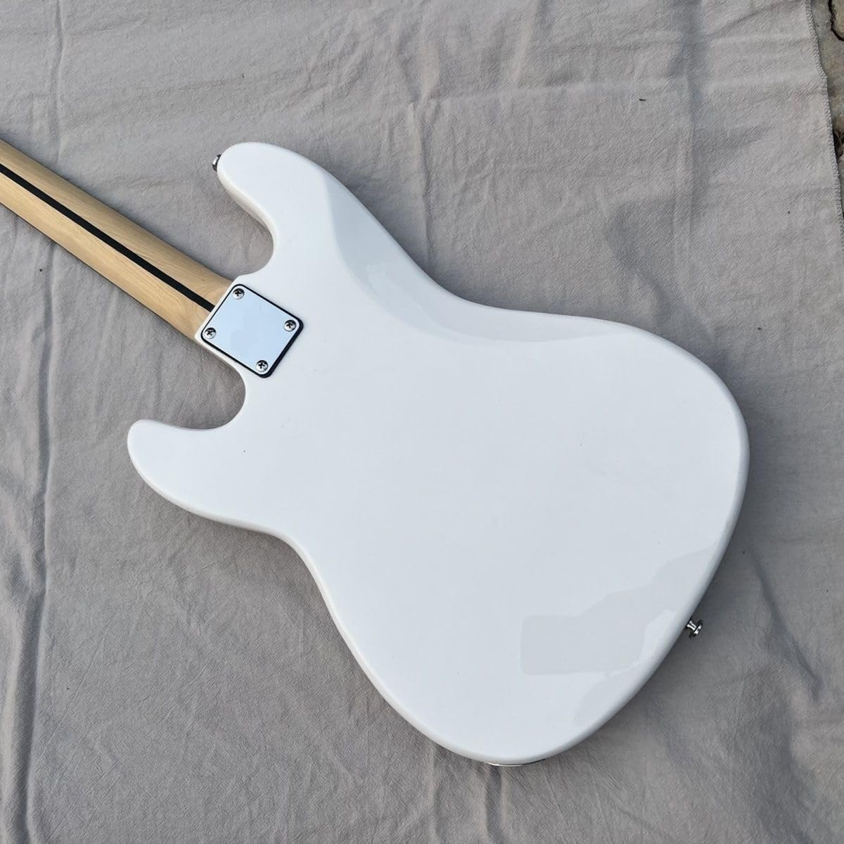 Electric Bass Guitar 4 String Full Size Pickups White Body with Lavender Pickguard for Beginners & Students