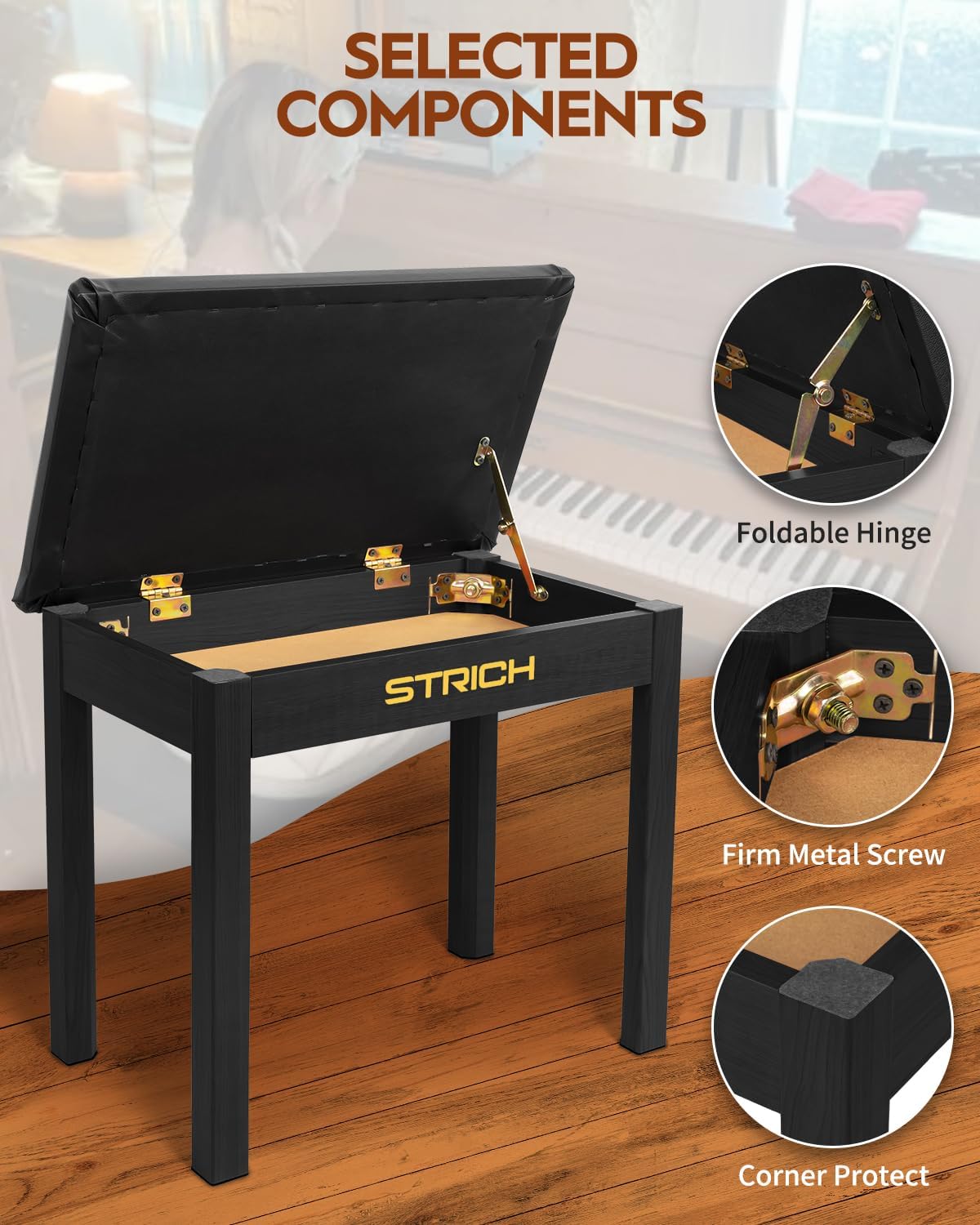 STRICH Digital Piano Bundle with Stand, Sustain Pedal and Storage Bench