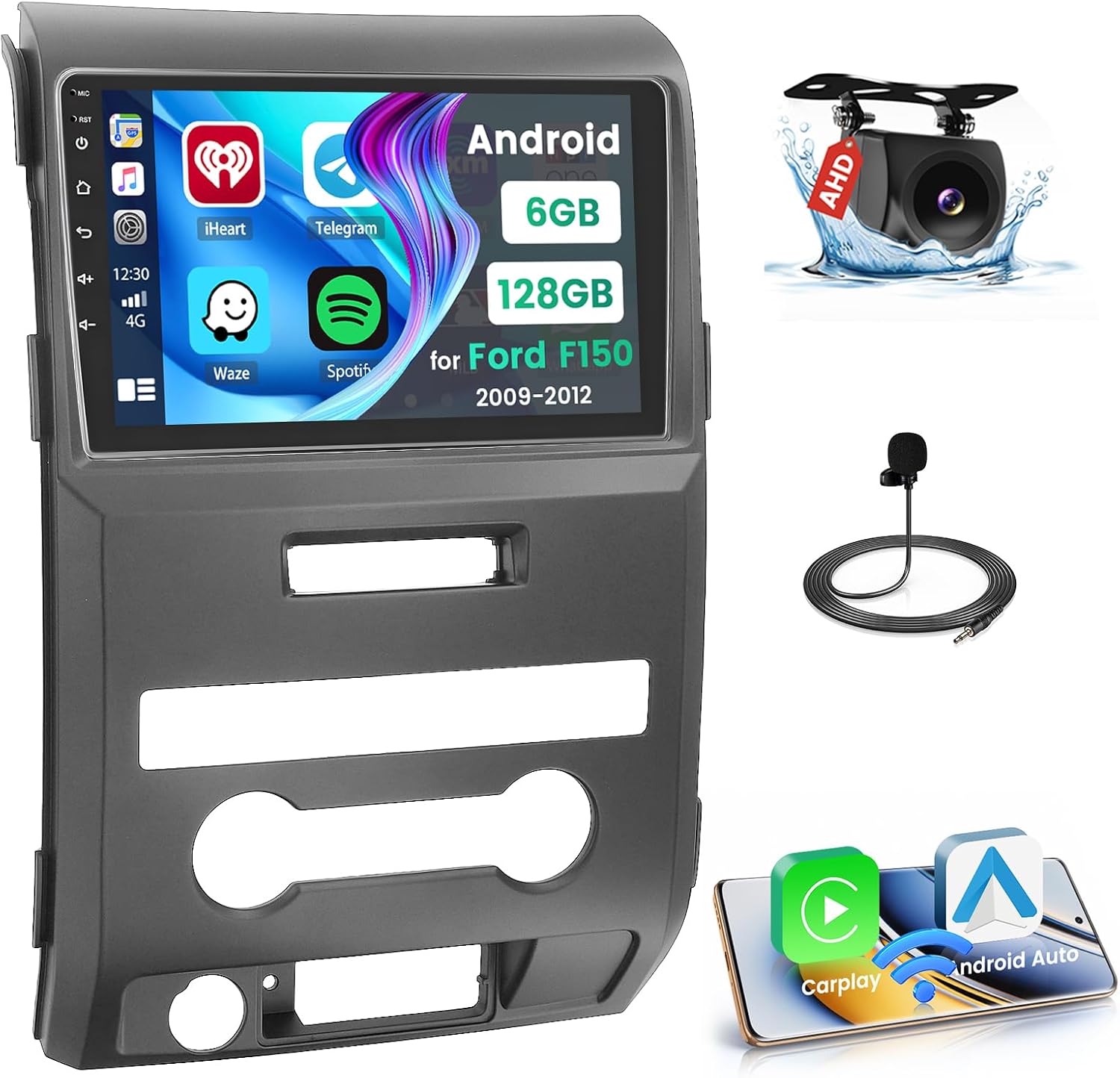 [8-Core 6+128G] Hikity Android 15 Car Stereo for Ford F150 F-150 2009-2012 Wireless CarPlay Radio Android Auto, 9'' Touchscreen Car Radio GPS Mirror Link 5G WiFi Bluetooth DSP/FM/RDS Backup Cam