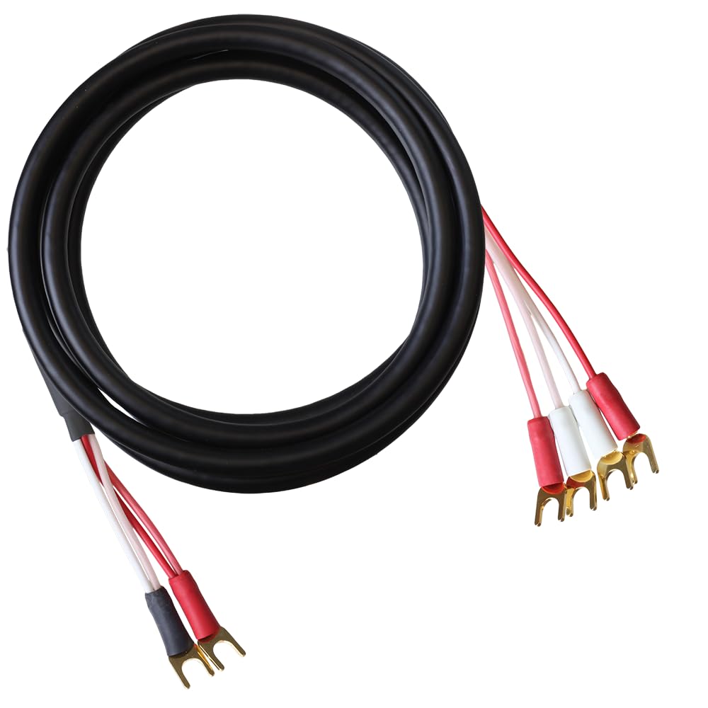 Blue Jeans Cable Canare 4S11 Speaker Cable, with Ultrasonically-Welded Bi-Wire Terminations (One Cable - for one Speaker); Assembled in The USA (4 Foot, Black, Two Spades to Four Spades)