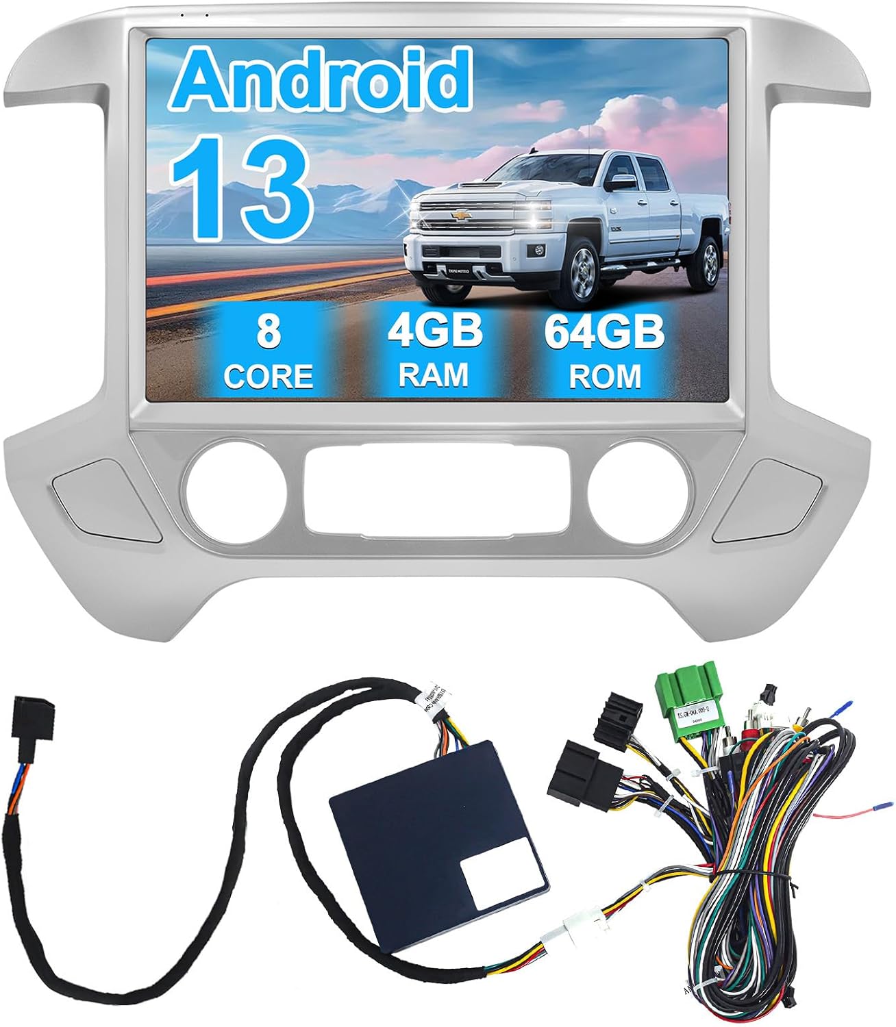 13.1 inch Car Stereo Radio for Silverado & GMC Sierra 2014 2015 2016 2017 2018, Android 13 4+64GB Wireless CarPlay& Android Auto/Voice Control/GPS/ Bluetooth5.0 /WiFi/1080P Rear Camera