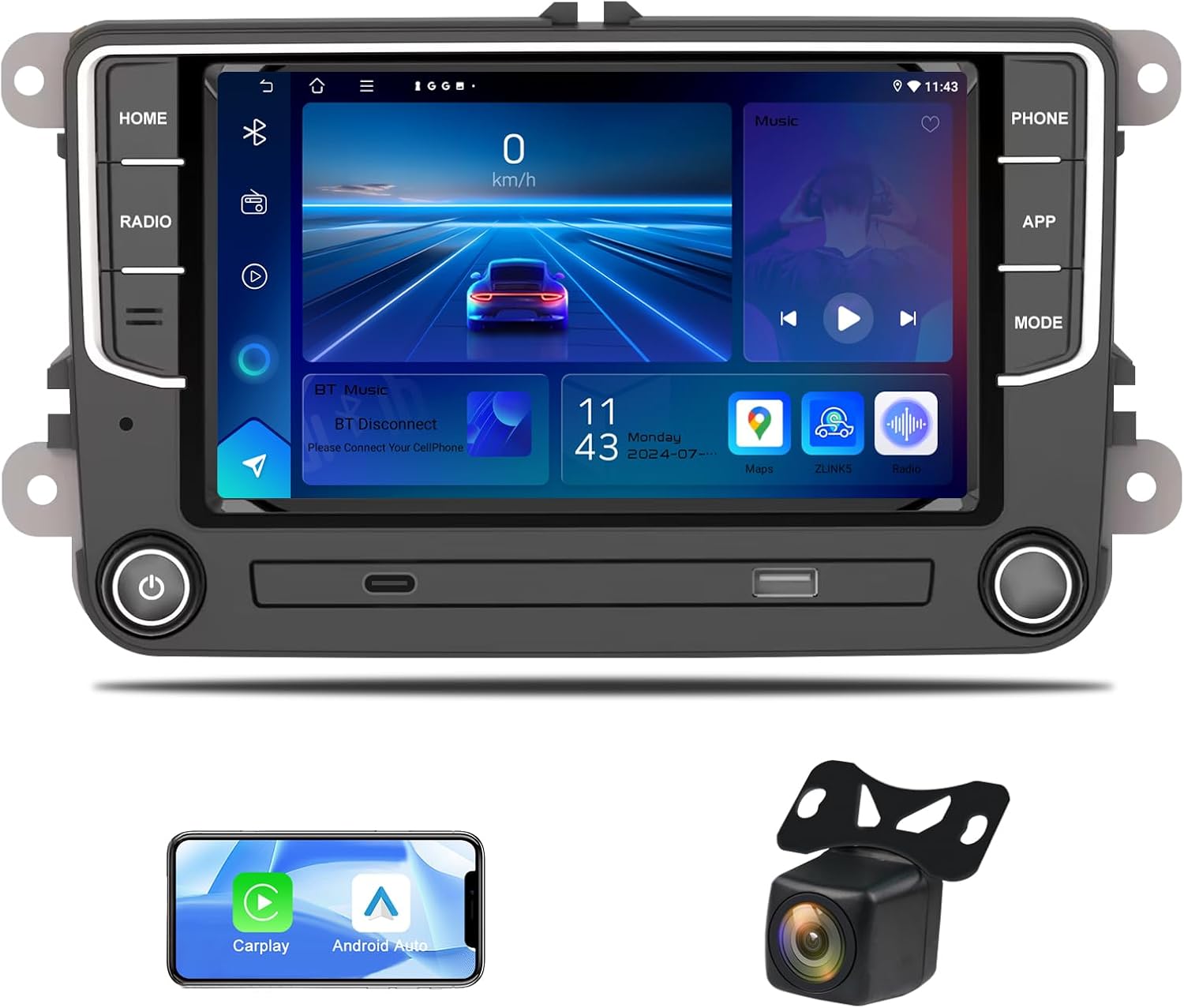 4+64G Car Stereo for Volkswagen Jetta Passat Beetle Tiguan Polo Golf CC Skoda, 7 Inch Touch Screen Car Radio with Carplay Android Auto, VW Stereo with Backup Camera, Bluetooth, GPS, FM Radio