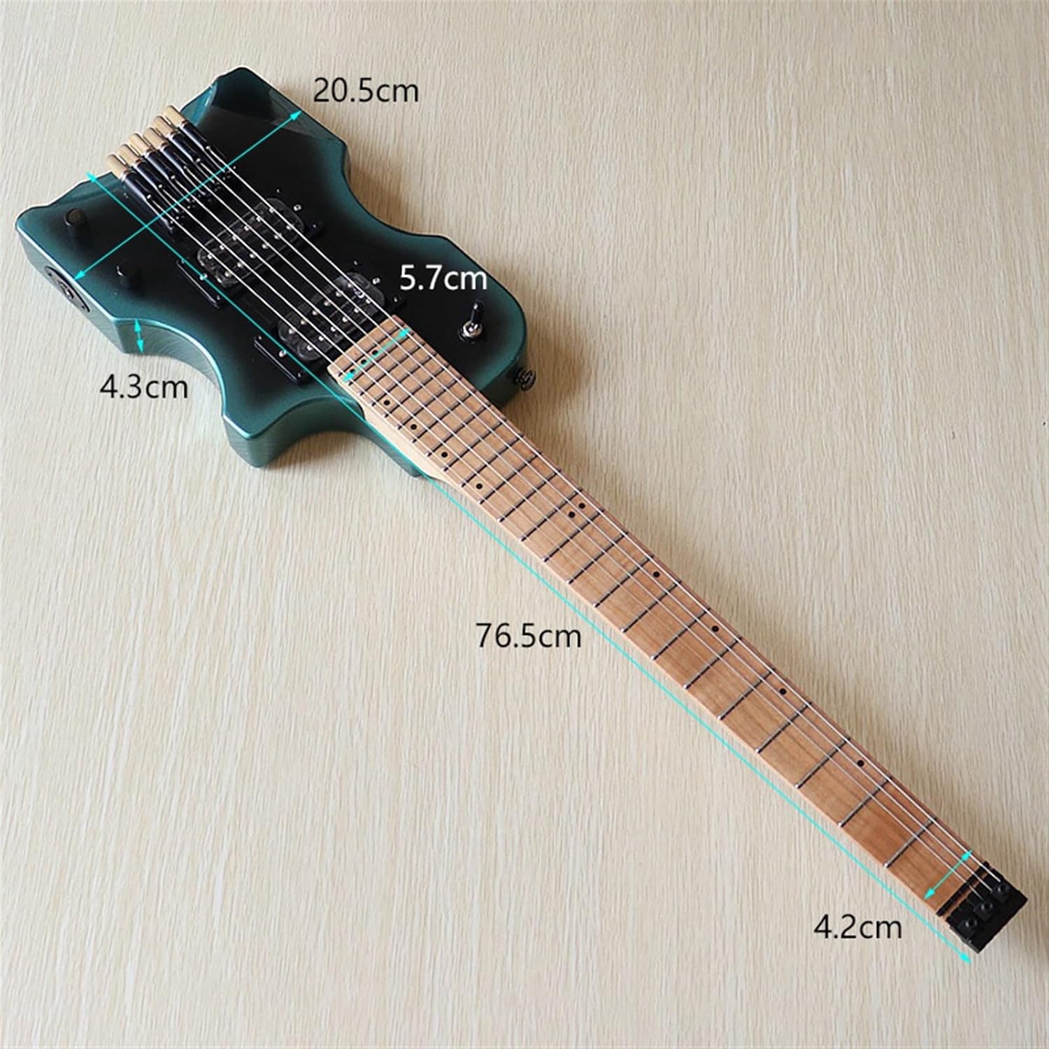 VENEKA Headless Electric Guitar High Gloss Travel Headless Electric Guitar 30 Inch Solid Basswood Body 6 String Mini Portable Guitar (Color : 02)