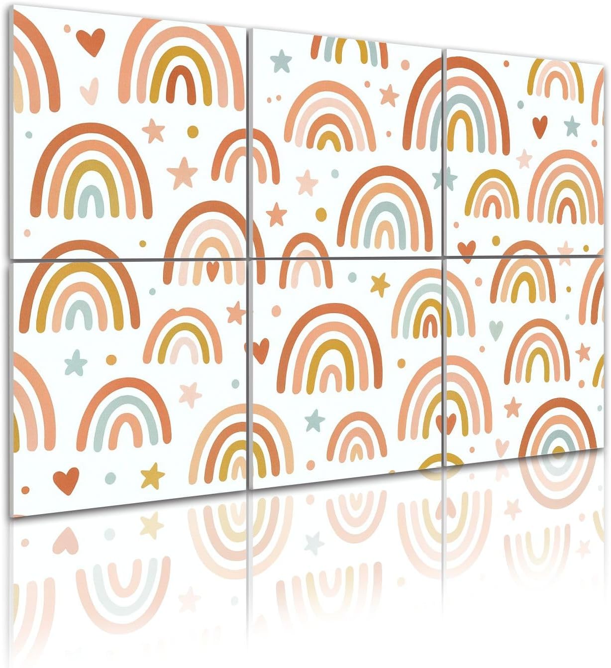RAINFALLARING 6 Pack Art Acoustic Panels Self Adhesive Boho Rainbows seamless Rainbows 48