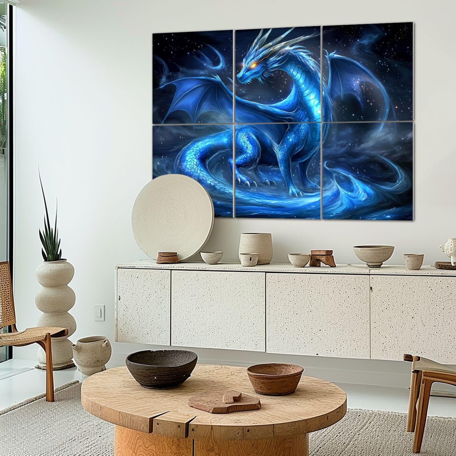 Art Acoustic Panels Self Adhesive Ethereal Dragon Acrylic Pour Art Mystical Blue Marble Patterns 6Packs Decorative Soundproof Wall Panels Large Sound Absorbing Panels for Home Office 48