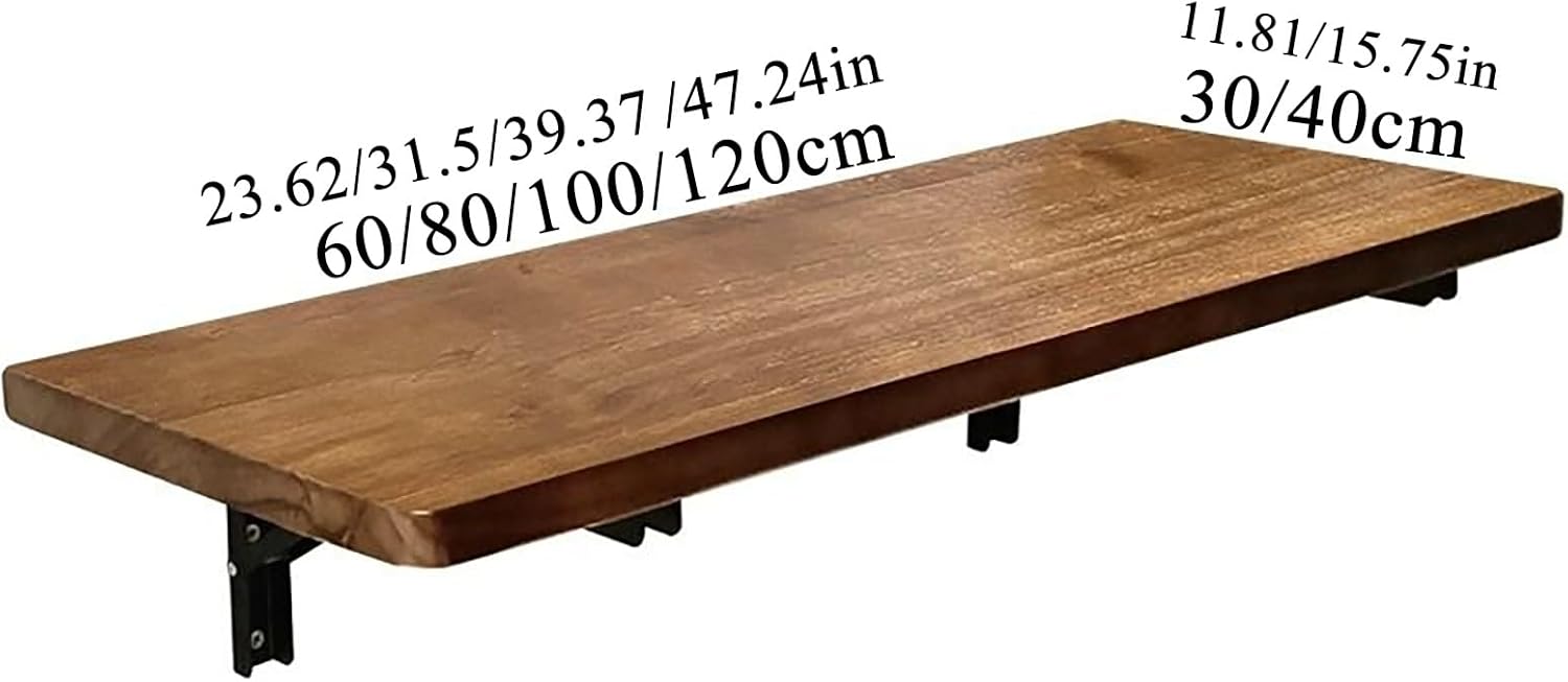 Wall Mount Desk Wall Drop Leaf Table Solid Wood Wall Mounted Folding Dining Table with Rounded Corners Space Saving Kitchen Table with Metal Stand Extendable Floating Table for Small Spaces(120*30cm/4