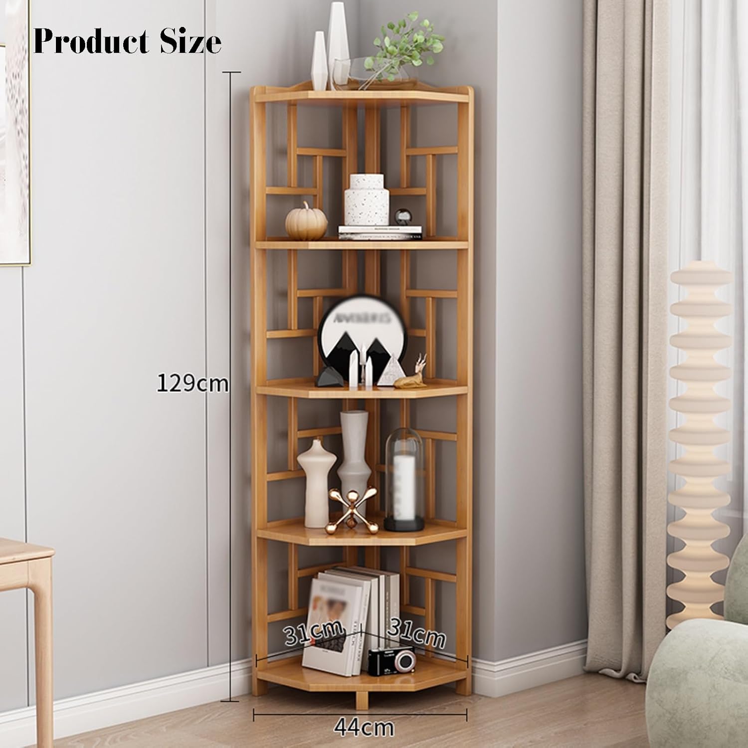 Corner Bookshelf,Open Shelf Bookcase,Bamboo Material Cabinet,Can Store Cups,Stationery and Other Items,Suitable for Apartments,Study Rooms,Living Rooms(Wood Color,38.97in) (Multi Colored)