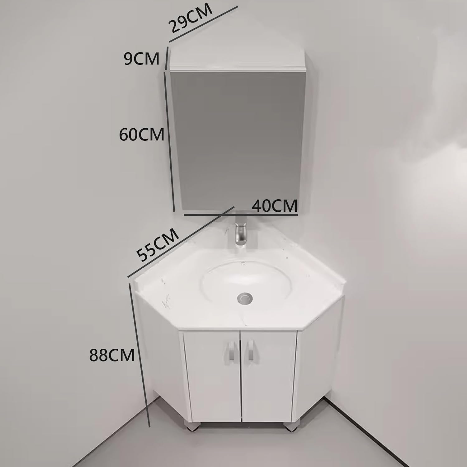 Corner Bathroom Cabinet Wood with Sink, Clear Imaging Slate Countertop Adequate Storage Space, Bathroom Mirror Cabinet Wall Mount, for Small Space, Bathroom(Multi-Colored,55CM)