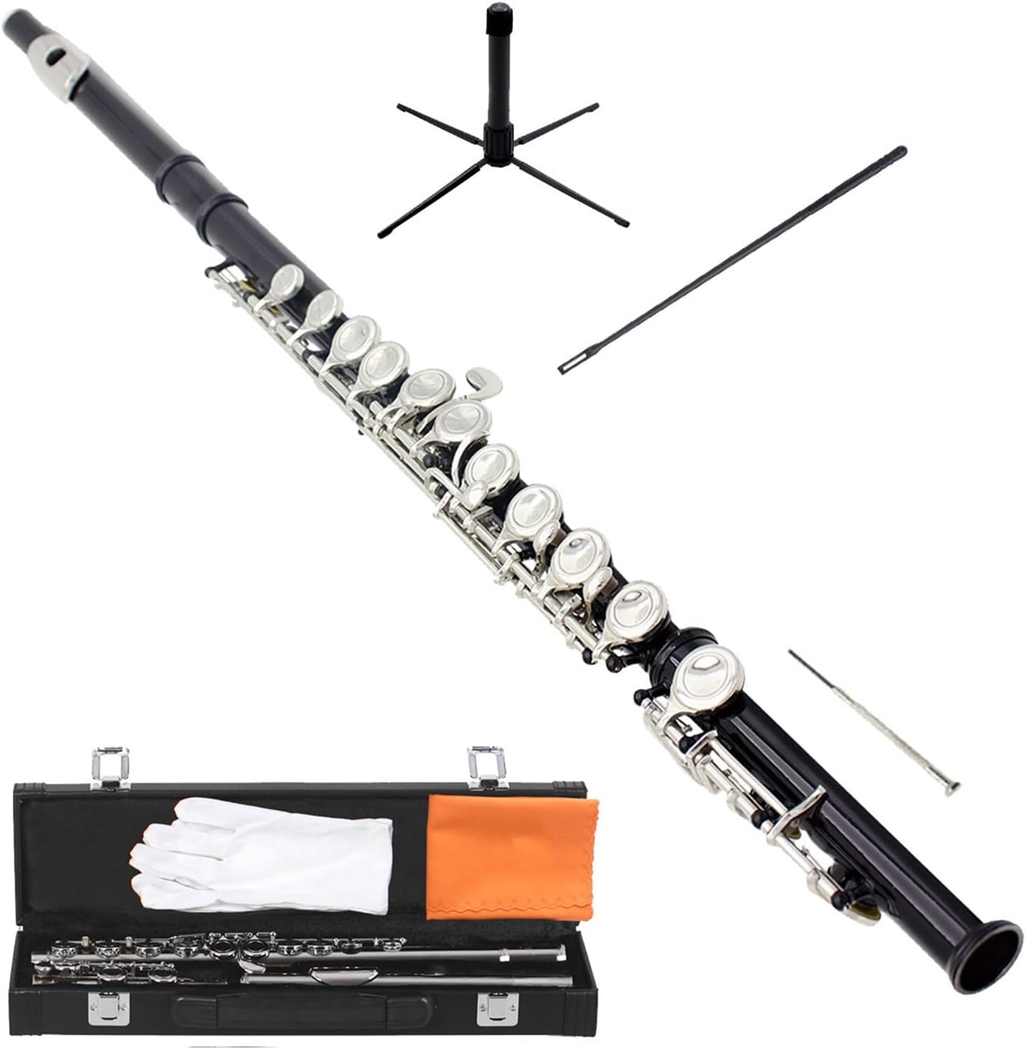 16 E Key C Nickel Plated Closed Hole Flute Gold And Silver Colored Woodwind Instrument(Black)