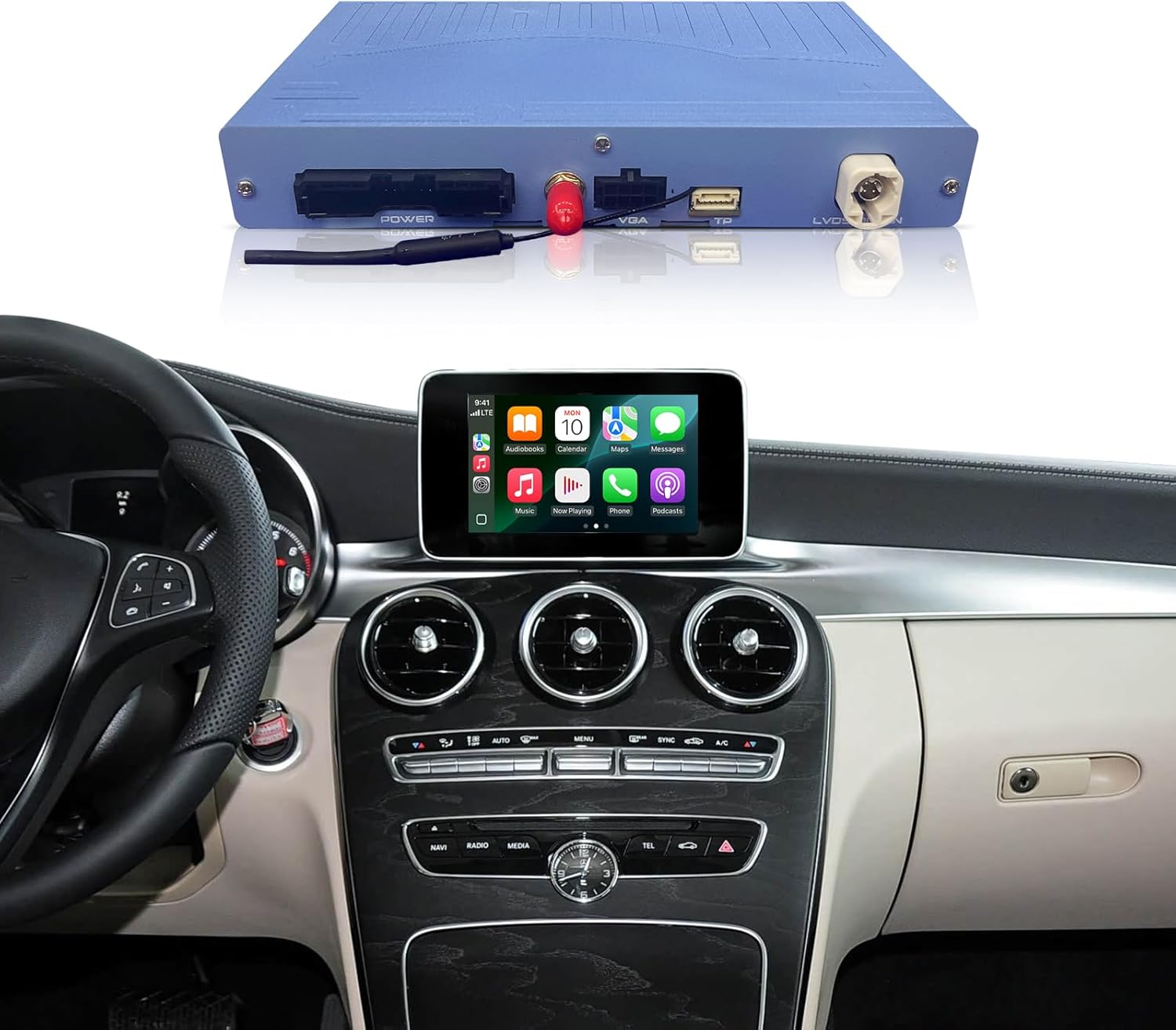 Wireless Carplay Retrofit Kit Decoder for Mercedes Benz NTG5.0/5.1 System C GLC CLA GLA Class W205 2015-2018 Year, Support Android Auto, Mirror Link, Reverse Camera (Add HDMI Function)