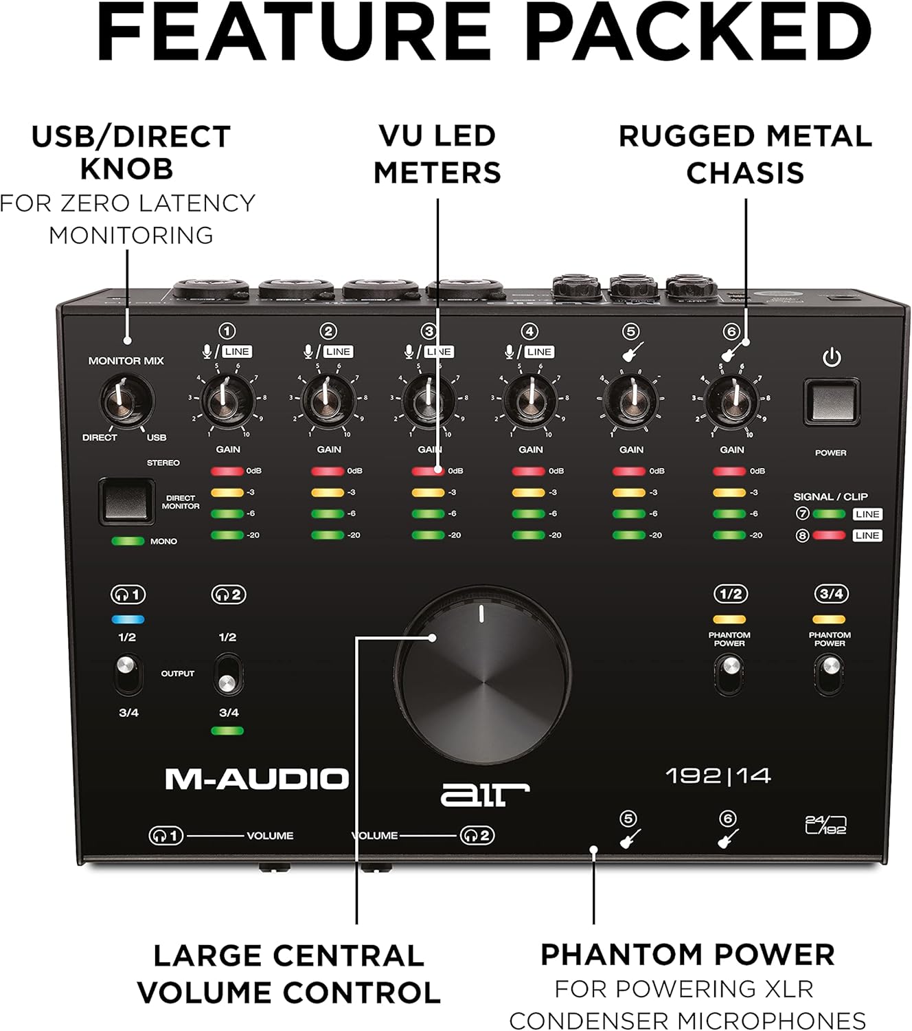 M-Audio AIR 192x14 - USB Audio Interface for Studio Recording with 8 In and 4 Out, MIDI Connectivity, and Software from MPC Beats and Ableton Live Lite (Pack of 2)