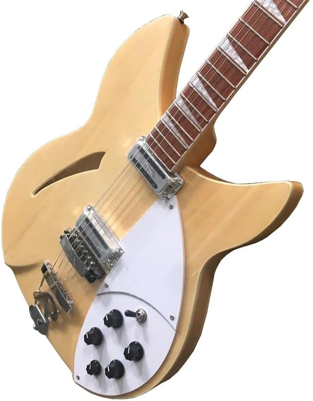 Natural Wood 12-String Semi-Hollow Electric Guitar - 360 Style - 21 Frets - Alder