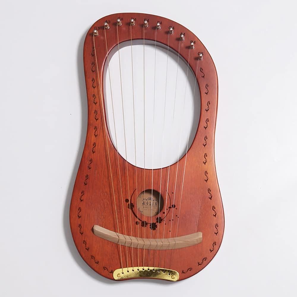 Lyre Harp, 10 Metal Strings, Mahogany Lye Harp with bag Tuning Wrench (Brown)